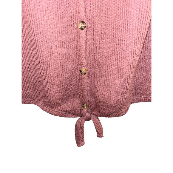 Mudd Tank Top S Womens Y2K 90s Style Waffle Knit Fitted Button Down Tie Mauve - Picture 3 of 5